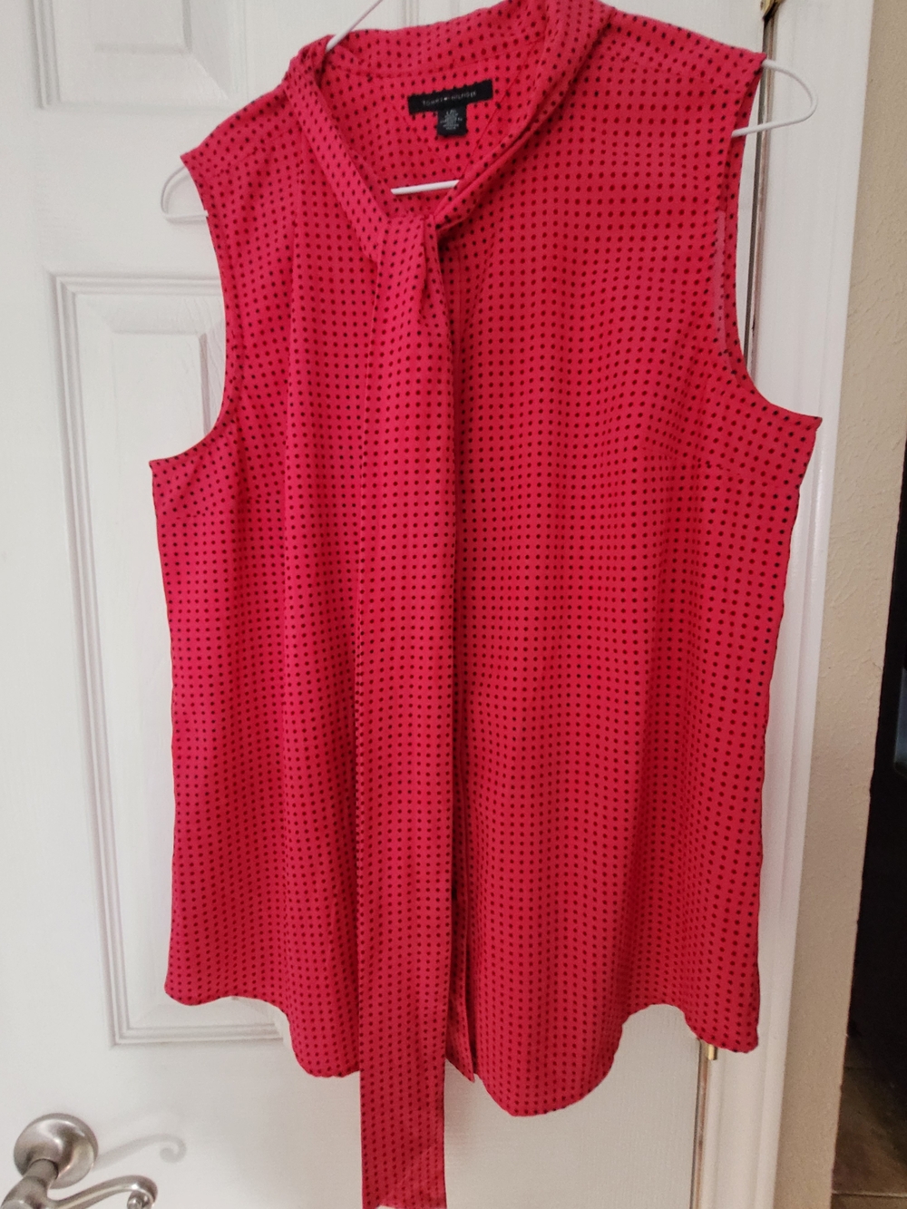 Tommy Hilfiger Sleeveless Tie-Neck Red Polka Dot Camisole